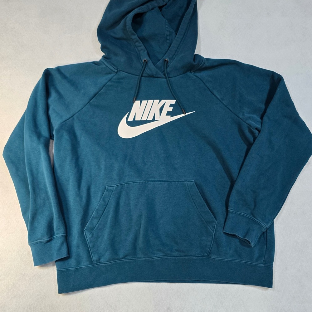 Nike Womens Sportswear Essential Hoodie Teal Blue Fleece Pullover Large BV4124